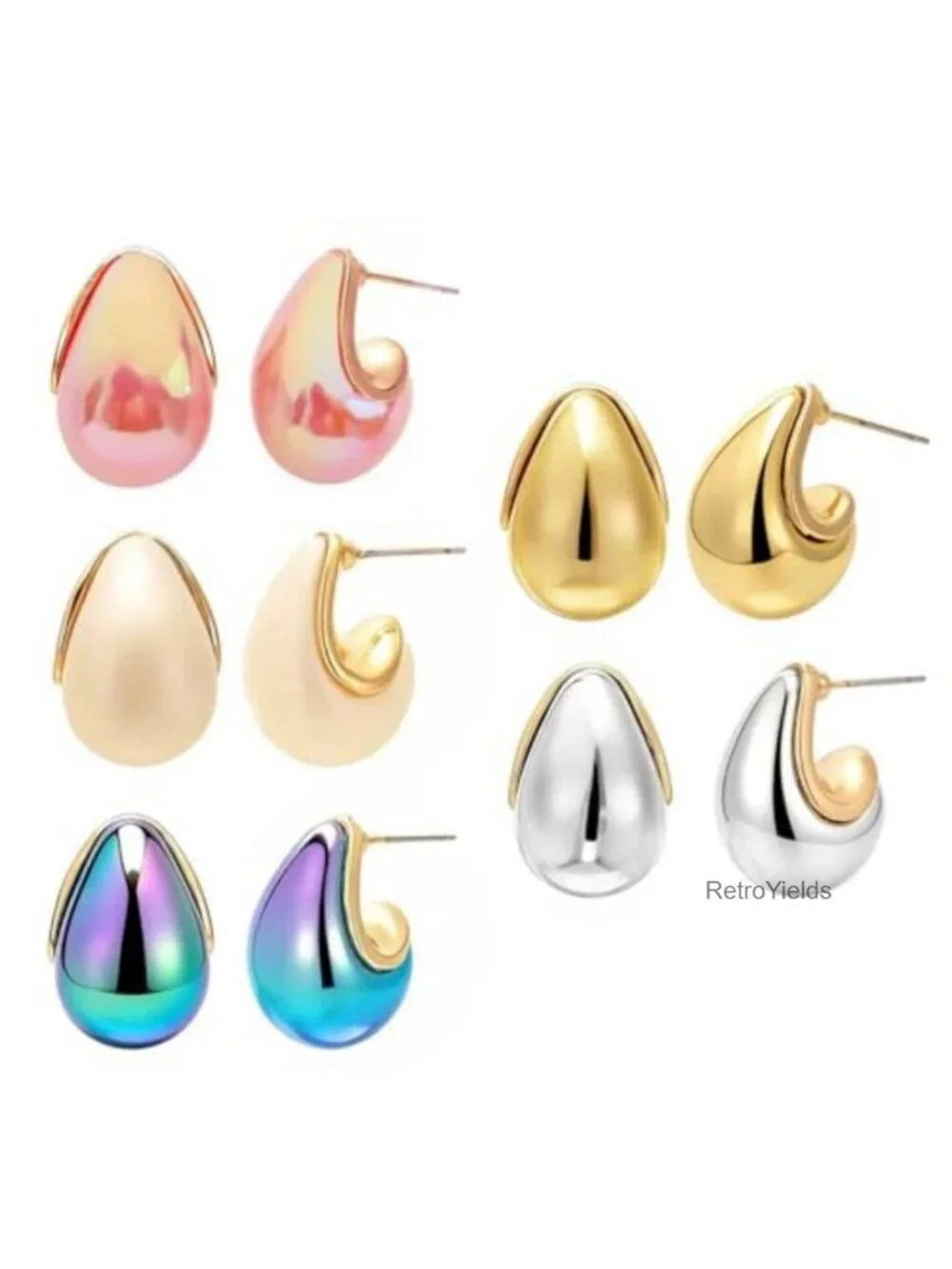 Chunky Teardrop Earrings Set of 9 Gold Plated for Women